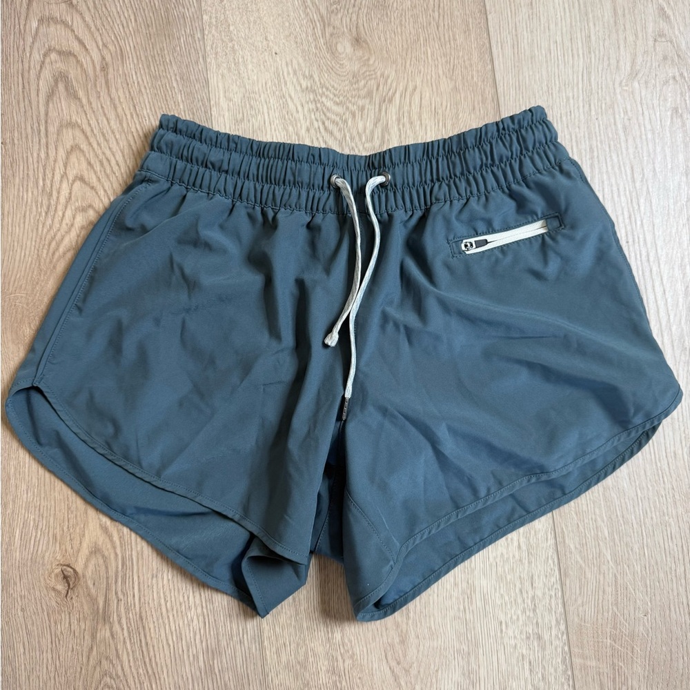 Vuori Women’s Athletic Drawstring Shorts in Slate Blue